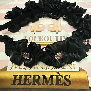 Elegant Black Satin Hairband with Crystal Embellishments